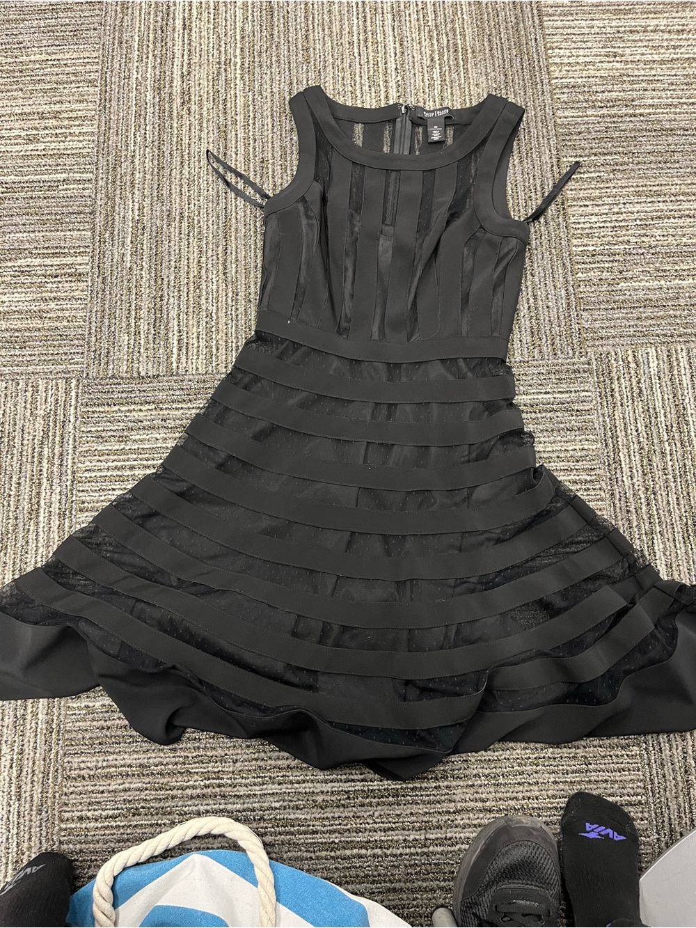 White House Black Market Black Sleeveless Striped Fit & Flare Mini Dress